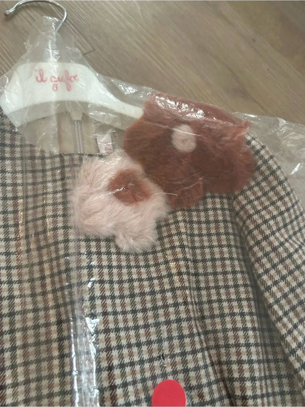 Il Gufo Plaid Wool-Blend Dress with Pink & Brown Floral Accent